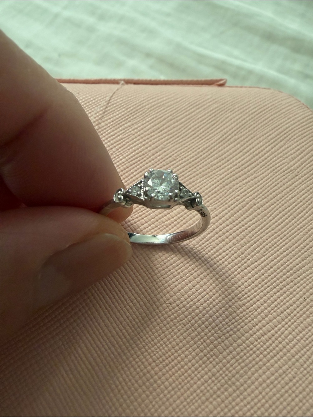 Silver-Tone Solitaire Diamond Ring - White - Picture 3 of 3